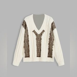 XL Oversized Vintage Lace Panel Knit Sweater